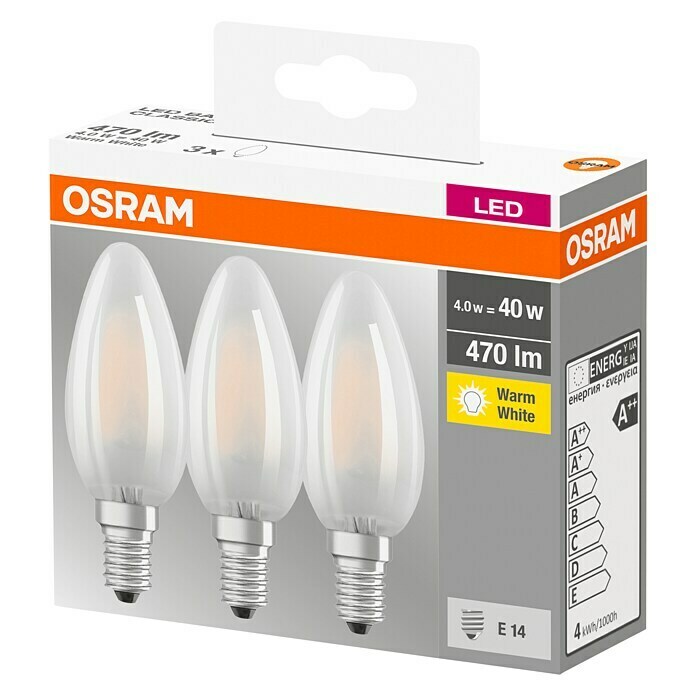 Osram Star Bombilla LED Classic B 40 (4 W, E14, Blanco cálido, Mate, 3 uds.)
