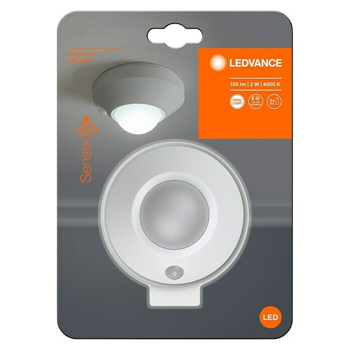 Ledvance LED-Nachtlicht CeilingWeiß, Batteriebetrieben, Ø x H: 86 x 47 mm Front View