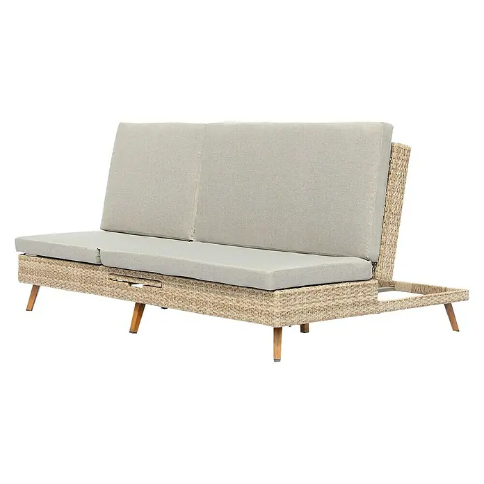 Tumbona de jardín Itziar - 125 x 198 x 30 cm, Gris, Aluminio, Respaldo regulable - Elegante sofá de ratán con cojines beige. El sofá de exterior ofrece confort y estilo para el jardín o la terraza.