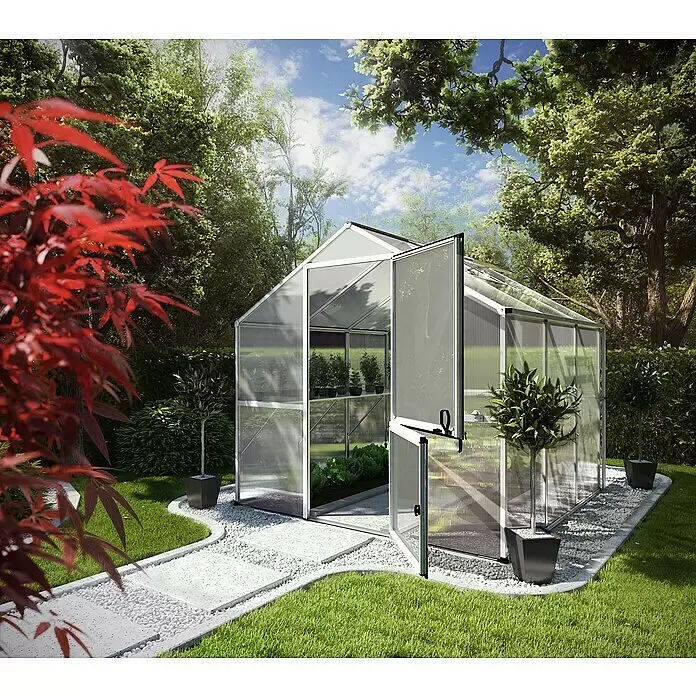 KGT Gewächshaus Callas III - Außenmaß inkl. Dachüberstand (B x T): 227 x 227 cm, 6 mm, Silber - Stimmungsaufnahme