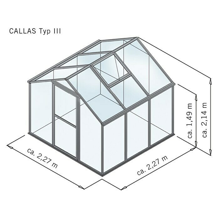 KGT Gewächshaus Callas III (Außenmaß inkl. Dachüberstand (B x T): 227 x 227 cm, 6 mm, Silber) | BAUHAUS