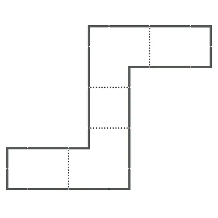 Palatino Hochbeet Urban S-Form - 500 x 400 x 70 cm, Stahl, Rostbraun - Grafik eines labyrinthartigen Musters mit gepunkteten Linien zur Hervorhebung der Wegstruktur und Komplexität.