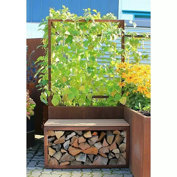 Palatino Sitzauflage Woodpecker Pro - 120 x 40 cm, Passend für: Palatino Exclusive Line Kaminholzregal Woodpecker Pro, Cortenstahl - Stimmungsaufnahme