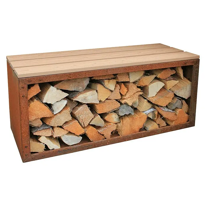 Palatino Sitzauflage Woodpecker Pro - 150 x 40 cm, Passend für: Palatino Exclusive Line Kaminholzregal Woodpecker Pro, Cortenstahl - Dieser Kaminholzkorb aus Cortenstahl mit Holzplatte bietet eine stilvolle Möglichkeit, Ihr Brennholz ordentlich zu lagern.