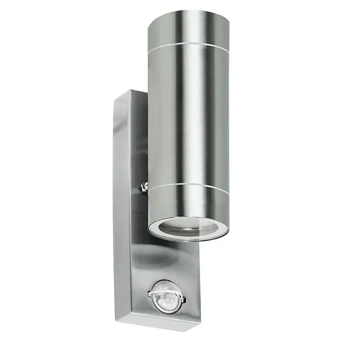 Starlux LED-Außenwandleuchte Dundee - 6 W, 6 x 9,5 x 22 cm, Silber, IP44, Anzahl Leuchtmittel: 2 Stk., Bewegungsmelder - Eine moderne, silberfarbene Wandleuchte mit Bewegungsmelder, ideal für den Außenbereich, bietet stilvolle Beleuchtung und Sicherheit.