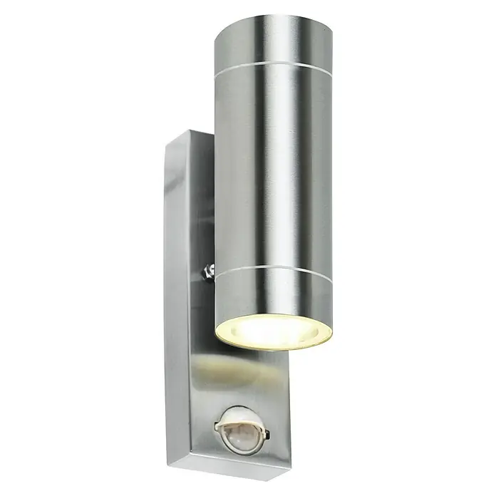 Starlux LED-Außenwandleuchte Dundee - 6 W, 6 x 9,5 x 22 cm, Silber, IP44, Anzahl Leuchtmittel: 2 Stk., Bewegungsmelder - Außenwandleuchte aus Edelstahl mit Bewegungsmelder für den Außenbereich. Moderne Lampe für Haus, Garten oder Terrasse.