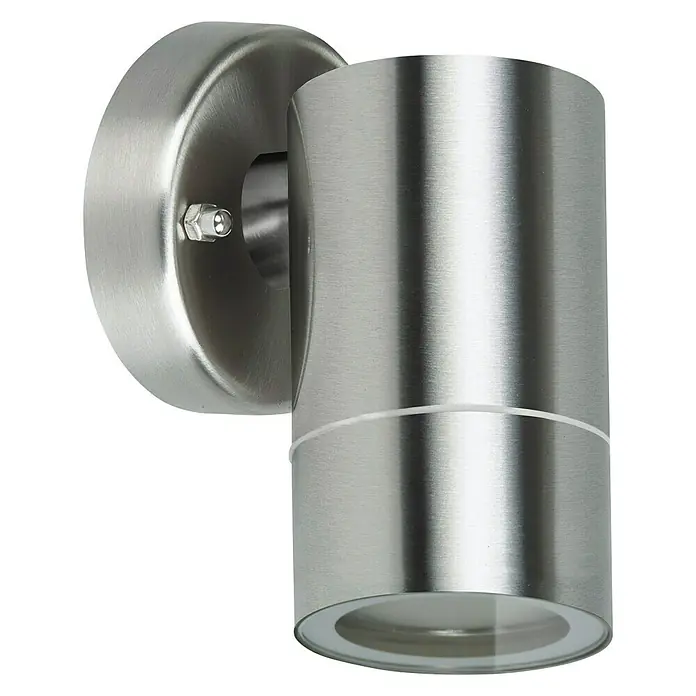 Starlux LED-Außenwandleuchte Dundee - 3 W, 7,4 x 8,6 x 12,2 cm, Silber, IP44, Anzahl Leuchtmittel: 1 Stk. - Nahaufnahme einer modernen, gebürsteten Nickel-Wandleuchte, die ein elegantes und zeitgemäßes Design für Innenräume bietet.