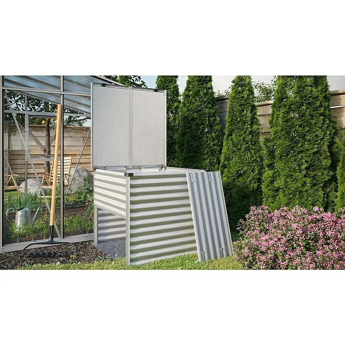 Vitavia Komposter Tomma - 860 l, 99,2 x 99,2 x 87,2 cm, Silber - Ein geräumiger, erhöhter Kompostbehälter aus verzinktem Stahl für eine effiziente Kompostierung im Garten.