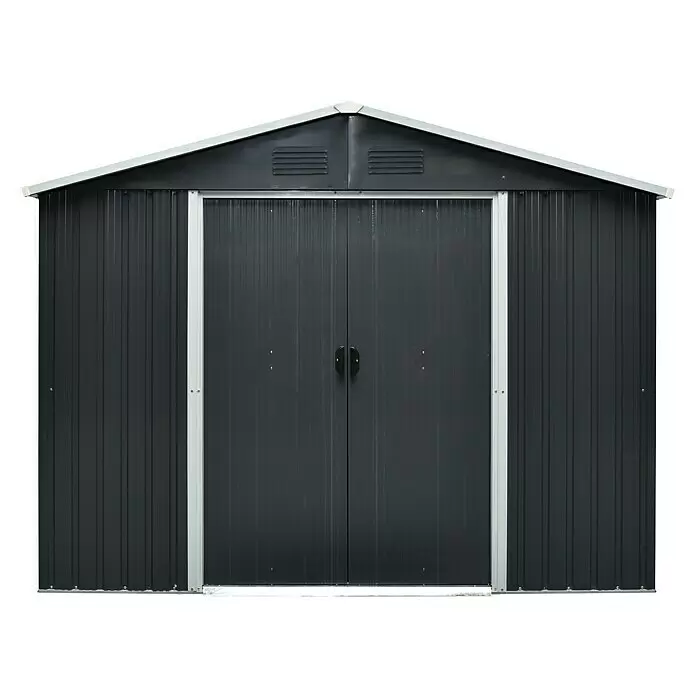 Pergart Gerätehaus Dresden II - 301 cm, 238 cm, Stahl, Creme, Schiefergrau - Vorderansicht