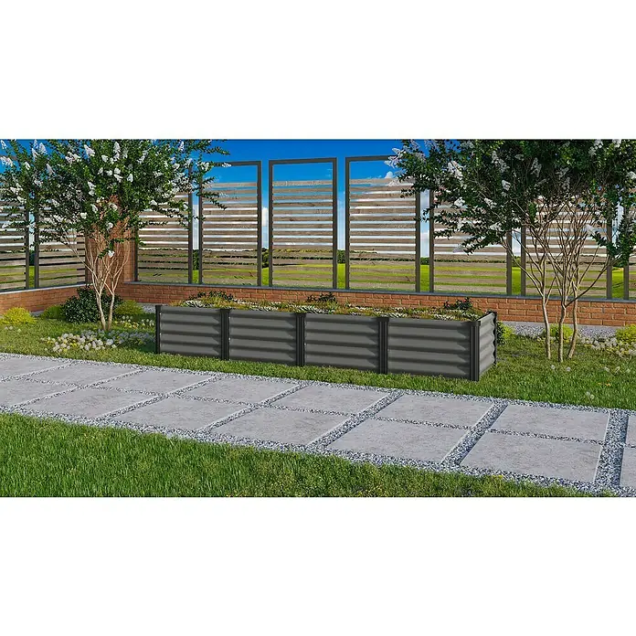 Vitavia Hochbeet Meta In&Out 401 - 245 x 65 x 40 cm, Zincalume®, Granit/Schwarz - Rechteckiger, erhöhter, grauer Metallgarten mit geriffelten Seitenwänden, ideal für den Garten, der sich harmonisch in die grüne Umgebung einfügt.