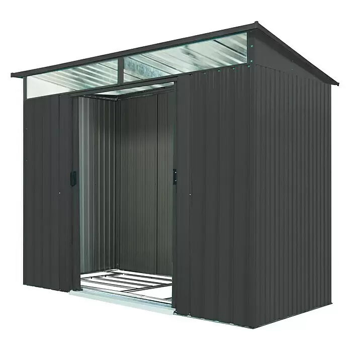Pergart Gerätehaus Lübeck - 238 cm, 194 cm, Stahl, Anthrazit - Diagonale Ansicht