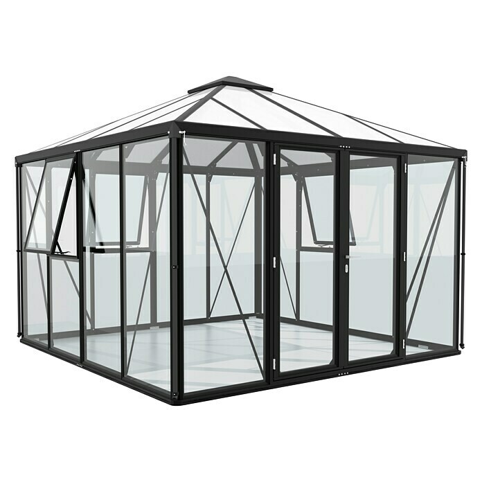 Vitavia Gewächshaus Minos (Außenmaß inkl. Dachüberstand (B x T): 317 x 321,5 cm, Material Seitenwand: Glas, 3 mm, Schwarz) | BAUHAUS