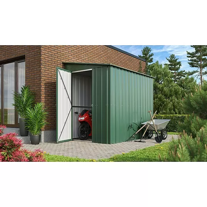 Globel Gerätehaus LeanTo 58 - 155 cm, 242 cm, Stahl, Jadegrün - Stimmungsaufnahme