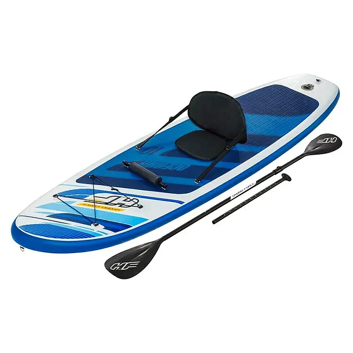 Bestway Juego de paddle surf Oceana - L x An x Al: 305 x 84 x 12 cm, Carga útil: 120 kg, Hinchable - Imagen de un conjunto de tabla de SUP Hydro-Force con remo, asiento y bomba, ideal para aguas tranquilas y paseos agradables.
