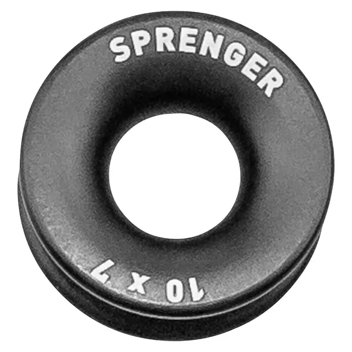 Sprenger Rundkausche - Für Seildurchmesser: 10 mm - Ein schwarzer Sprenger Ring, ein hochwertiges Zubehör für diverse Anwendungen, mit der Aufschrift "SPRENGER" und "10 x 7".