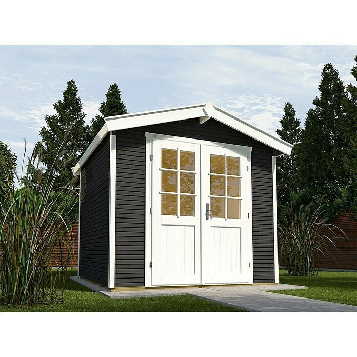 Weka Gartenhaus 218 (Außenmaß inkl. Dachüberstand (B x T): 260 x 239 cm, Holz, Anthrazit/Weiß, 4,941 m²) | BAUHAUS