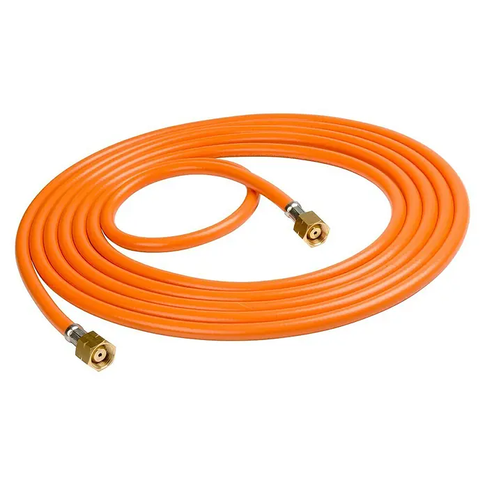 Gloria Unkrautvernichter Thermoflamm bio Professional PLUS Set - Flammtemperatur: 1.000 °C - Eine orangefarbene Gasschlauchleitung mit Messinganschlüssen für den Anschluss an ein Gasgerät. Ideal für Camping und Outdoor-Kochen.