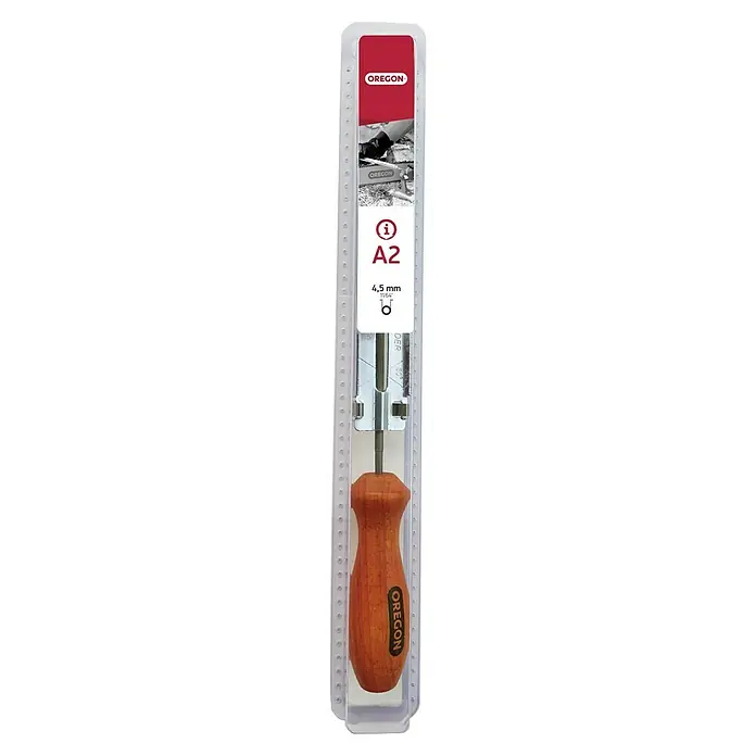 Oregon Soporte de lima - Diámetro: 4,5 mm - Soporte de lima Oregon A2 de 4,5 mm de diámetro para afilar cadenas de motosierra. Mango de madera con el logotipo de Oregon.