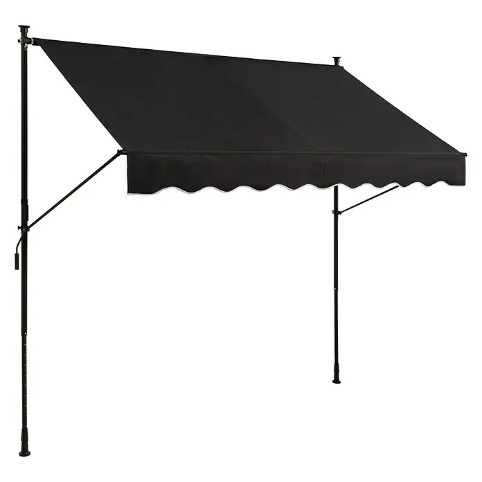 Sunfun Klemmmarkise - Anthrazit, Breite: 3 m, Ausfall: 1,3 m - Schwarze Markise mit weißem Saum und Ständer. Ideal für den Außenbereich und spendet Schatten.