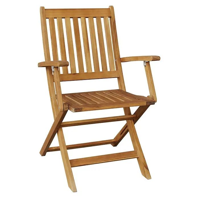 Sunfun Gartenmöbel-Set Diana - 5 -tlg., Akazie, Naturbraun - Eleganter Holz-Gartenstuhl mit Armlehnen. Der Stuhl ist zusammenklappbar und ideal für den Außenbereich geeignet. Robust und stilvoll.