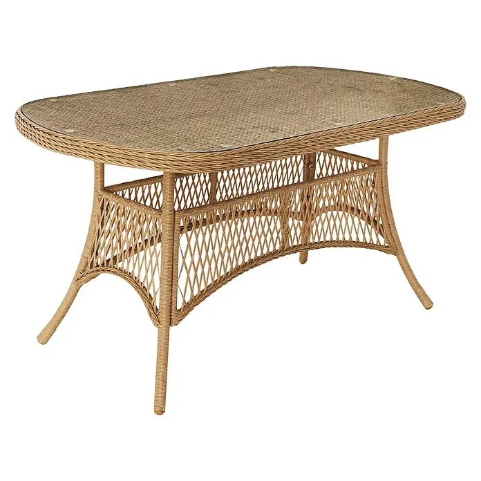 Sunfun Mesa de jardín Sophie - L x An x Al: 140 x 80 x 72 cm, Aluminio, Beige - Una mesa rectangular de ratán con tapa de vidrio, que ofrece un toque rústico y elegante. Perfecta para espacios interiores y exteriores.