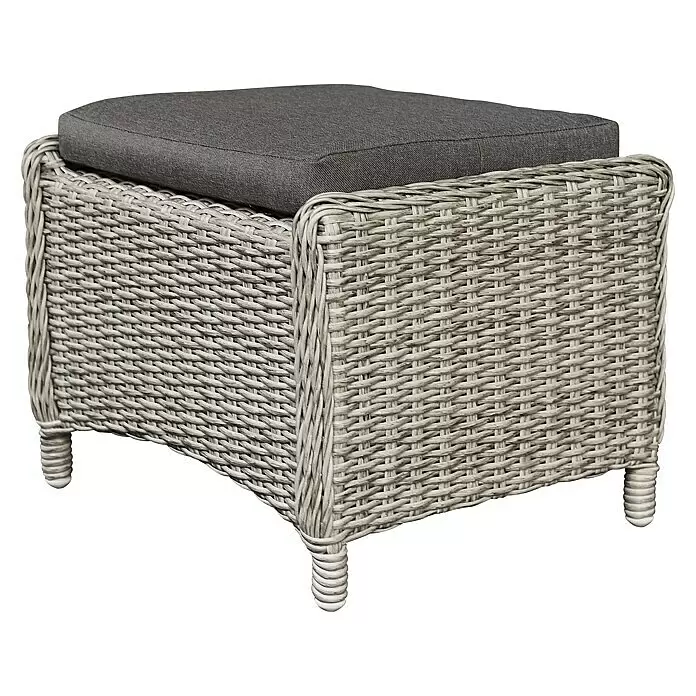 Sunfun Pauline Gartenhocker50 x 45 x 37 cm, Polyrattan, Grau Diagonal View