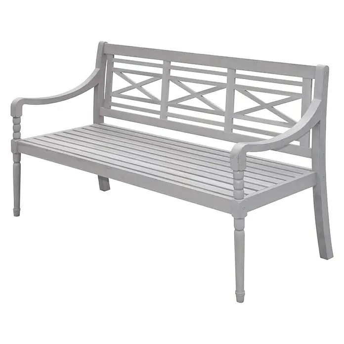 Sunfun Gartenbank Alea - B x T x H: 150 x 62 x 87 cm, Akazie, White Washed - Graue Gartenbank mit Rückenlehne und Armlehnen. Die Bank bietet Platz zum Entspannen im Freien und fügt sich gut in jeden Garten ein.