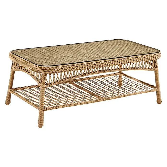 Sunfun Loungemöbel-Set Sophie - 2 -tlg., Aluminium, Kunststoffgeflecht, Naturbraun - Dieser rechteckige Couchtisch aus Rattan mit Glasplatte und Ablagefach ist ein elegantes Möbelstück für jeden Wohnbereich.