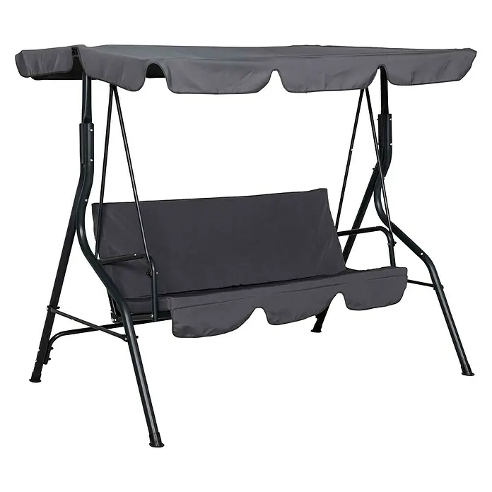 Funda de cojín Balancín Emma - Poliéster, Antracita - Un columpio de jardín gris con toldo protector solar, perfecto para relajarse al aire libre.