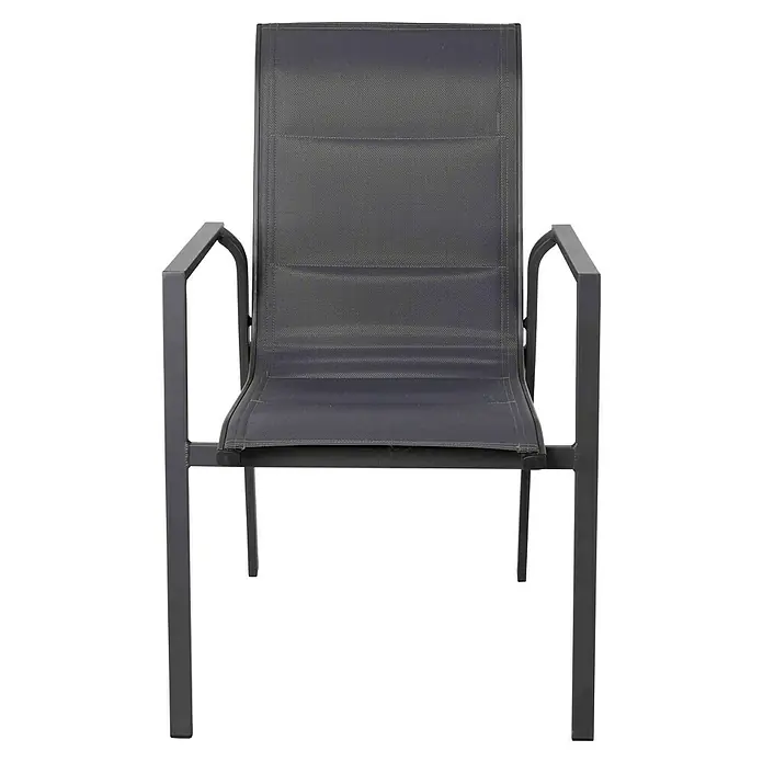 Silla de jardín Pia - Gris oscuro, Apilable, 57 x 70 x 90 cm - Esta robusta butaca gris con reposabrazos es perfecta para exteriores, ofreciendo comodidad y estilo.