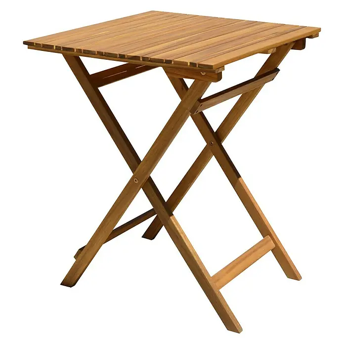 Conjunto de muebles de balcón Bristol - 3 pzs., Madera de acacia, Marrón - Mesa plegable cuadrada de madera para uso interior/exterior, ideal para espacios pequeños y fácil almacenamiento.