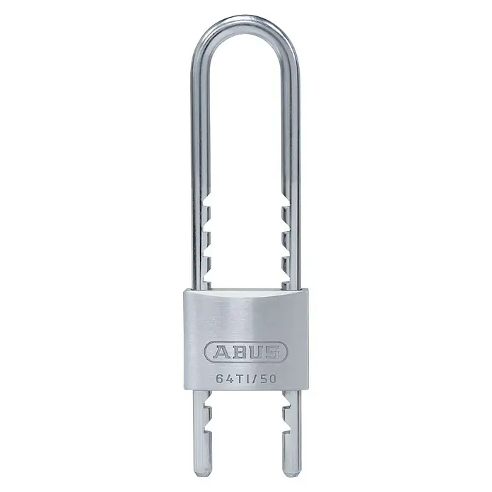 Abus Vorhängeschloss Titalium 64TI/50 HB60-150 Gleichschließend - B x H: 50 x 77 mm, Bügelstärke: 8 mm, Material Bügel: Gehärteter Spezialstahl - Ein ABUS 64TI/50 Vorhängeschloss aus Titanal mit gehärtetem Stahlbügel und doppeltem Verschluss für hohe Sicherheit und Korrosionsschutz.