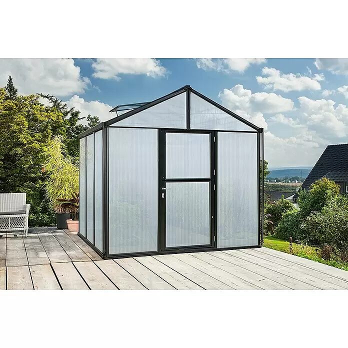 Vitavia Gewächshaus Zeus 6200 - Außenmaß inkl. Dachüberstand (B x T): 258,4 x 242 cm, 16 mm, Schwarz - Stimmungsaufnahme