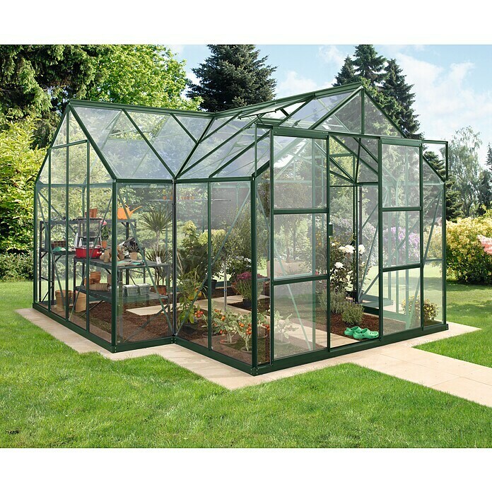 Vitavia Gewächshaus Sirona (Außenmaß inkl. Dachüberstand (B x T): 383 x 383 cm, 3 mm, Smaragd) | BAUHAUS