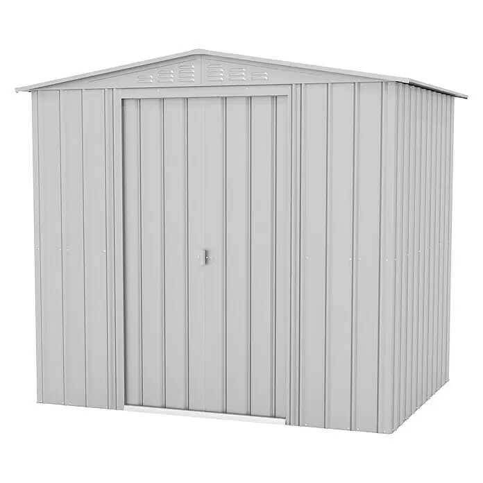 Globel Gerätehaus Tower 86 - 245 cm, 185 cm, Stahl, Silber Metallic - Diagonale Ansicht