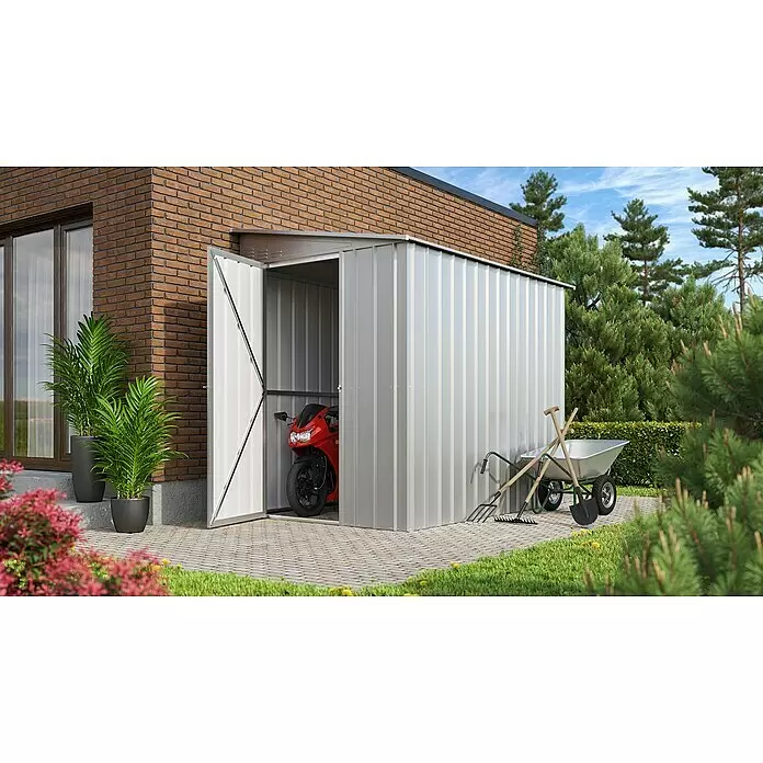 Globel Gerätehaus LeanTo 58 - 155 cm, 242 cm, Stahl, Silber Metallic - Stimmungsaufnahme