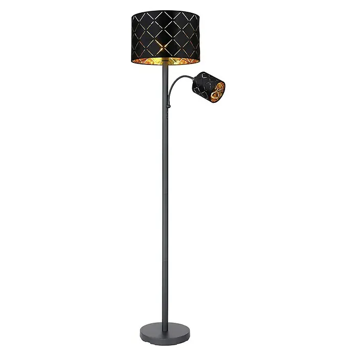 Globo Stehleuchte Sunna mit Lesearm - Höhe: 162 cm - Elegante Stehlampe in Schwarz mit dekorativem Lampenschirm und zusätzlichem Leselicht, ideal für Wohnräume.