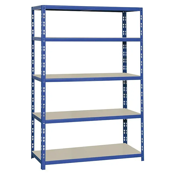 Regalux Schwerlastregal XL - H x B x T: 180 x 120 x 50 cm, Traglast pro Boden: 290 kg, Anzahl Böden: 5 Stk., Stecken, Blau - Blaues Schwerlastregal mit fünf Regalböden für Lagerung und Organisation in Werkstatt, Garage oder Keller.