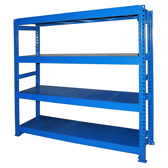 Regalux Schwerlastregal Jumbo Grundregal - H x B x T: 200 x 200 x 60 cm, Traglast pro Boden: 600 kg, Anzahl Böden: 4 Stk., Stecken, Blau - Blaue Metallregaleinheit mit vier Ebenen und Lochdetails an den Pfosten, ideal für Lagerung und Organisation.