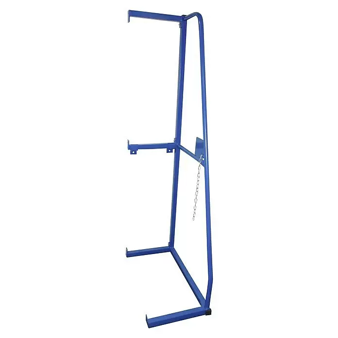 Estantería vertical adicional - Al x An x Pr: 150 x 33 x 60 cm, Azul - Soporte industrial robusto de metal azul con brazos de soporte horizontales y una cadena de seguridad.