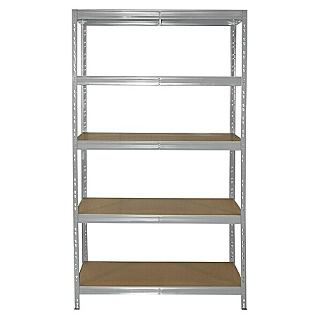 Schwerlastregal (H x B x T: 200 x 100 x 50 cm, Traglast pro Boden: 300 kg, Anzahl Böden: 5 Stk., Stecken, Grau)