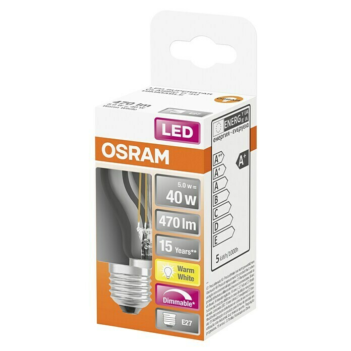 Osram Retrofit Ledlamp (5 W, Lichtkleur: Warm wit, Dimbaar, Peervorm)
