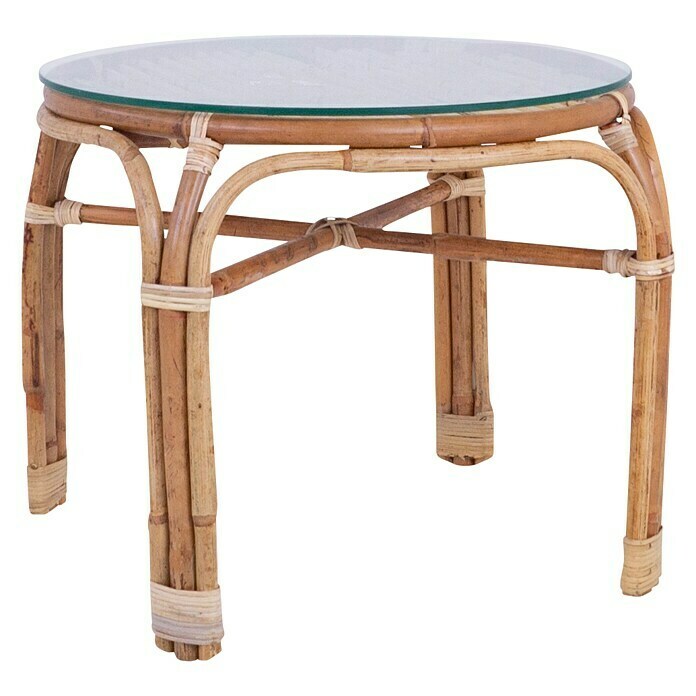 Mesa auxiliar redonda de jardín Sumatra (L x An: 50 x 50 cm, Material del tablero de la mesa: Vidrio, Natural)