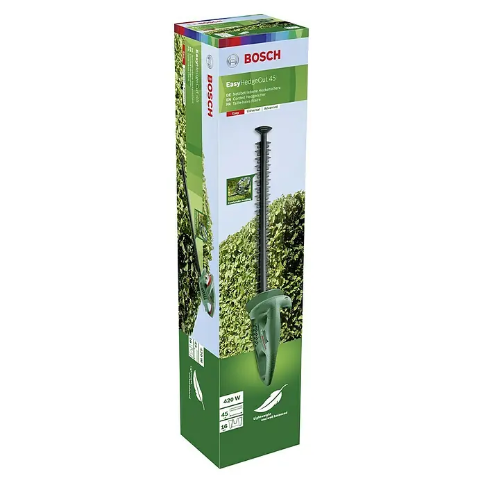 Bosch Cortasetos eléctrico Easyhedgecut 45-16 - 420 W, Longitud de corte: 45 cm - Paquete del cortasetos con cable Bosch EasyHedgeCut 45. Una herramienta ligera y equilibrada para recortar setos sin esfuerzo.