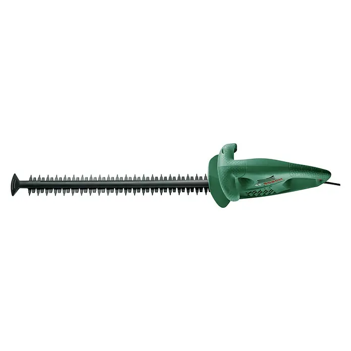 Bosch Elektro-Heckenschere EasyHedgeCut 55 - 450 W, Schnittlänge: 55 cm - Ein grüner Bosch Heckenschneider, ein praktisches Werkzeug zum Trimmen von Hecken und Sträuchern im Garten, mit scharfen Klingen.