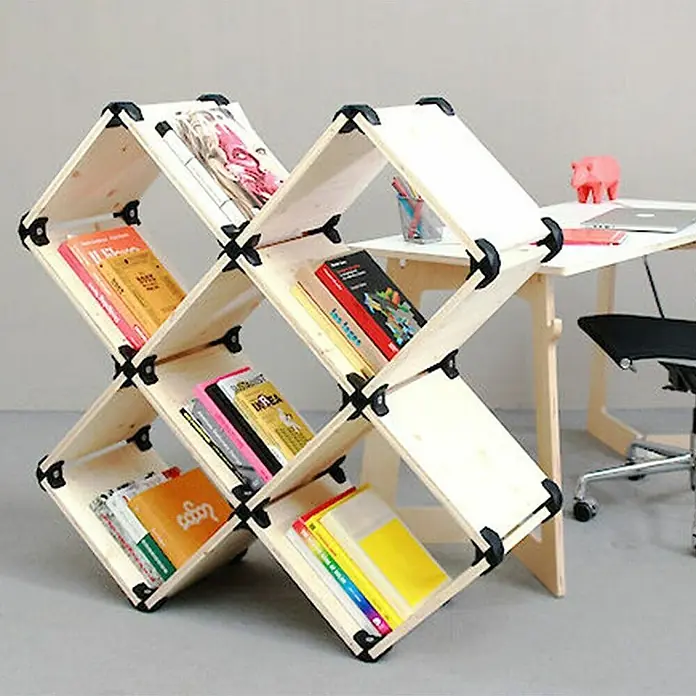 Playwood Sistema de unión - Ángulo: 90 °, Rojo, 4 ud. - Esta estantería moderna ofrece un almacenamiento elegante para sus libros y decoraciones. Ideal para salas de estar, estudios o dormitorios.