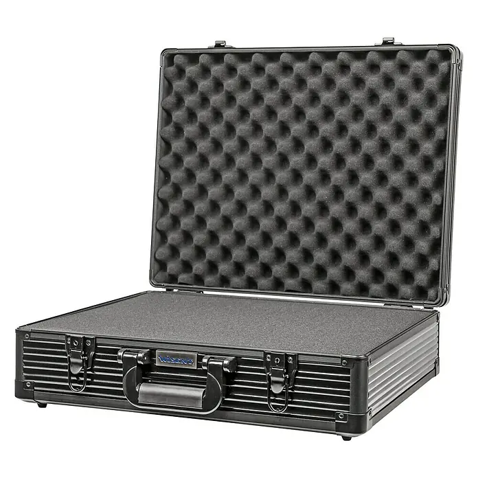 Wisent Maletín de herramientas Photo HC Black - L x An x Al: 500 x 150 x 400 mm, No incluye herramientas - Maletín de instrumentos negro abierto con espuma alveolar para proteger los equipos delicados.