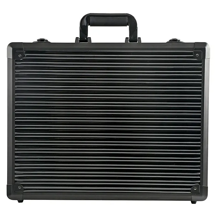 Wisent Maschinenkoffer - L x B x H: 465 x 150 x 365 mm, Aluminium, Schwarz - Schwarzer Aktenkoffer aus Aluminium mit Rillenmuster und Griff, ideal für den sicheren Transport wichtiger Dokumente.