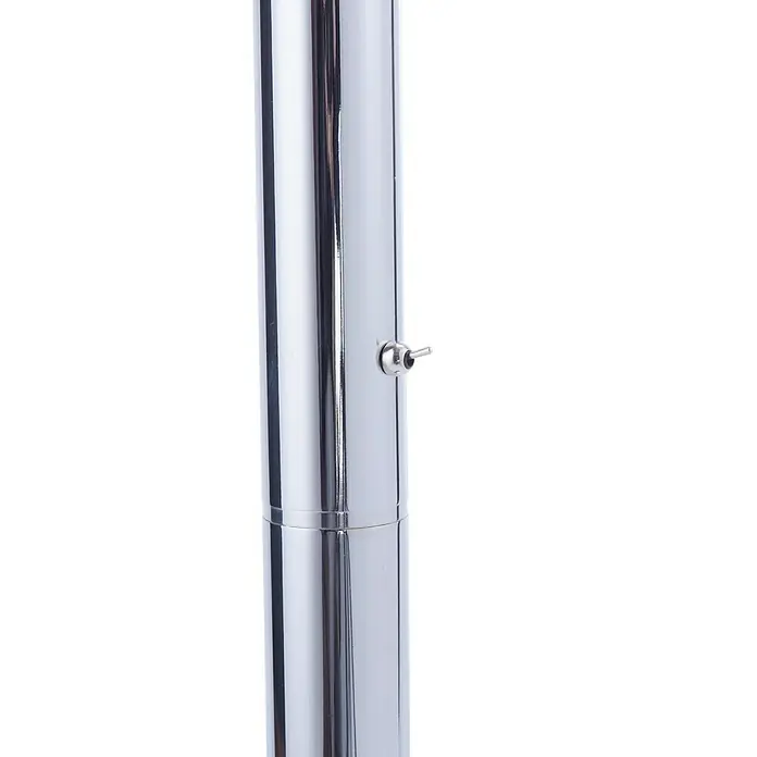 Just Light Lámpara de pie LED Eva - 80 W, Altura: 215 cm, Cromo, Blanco cálido - Primer plano de un poste de metal cromado, destacando la pequeña palanca y la superficie brillante del diseño minimalista del producto.