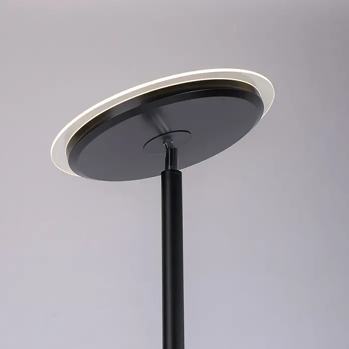 Paul Neuhaus Lámpara de pie LED Christine - 31,5 W, Altura: 193 cm, Negro, Blanco cálido - Elegante lámpara de pie con una pantalla redonda en negro mate e iluminación LED integrada para un ambiente moderno.